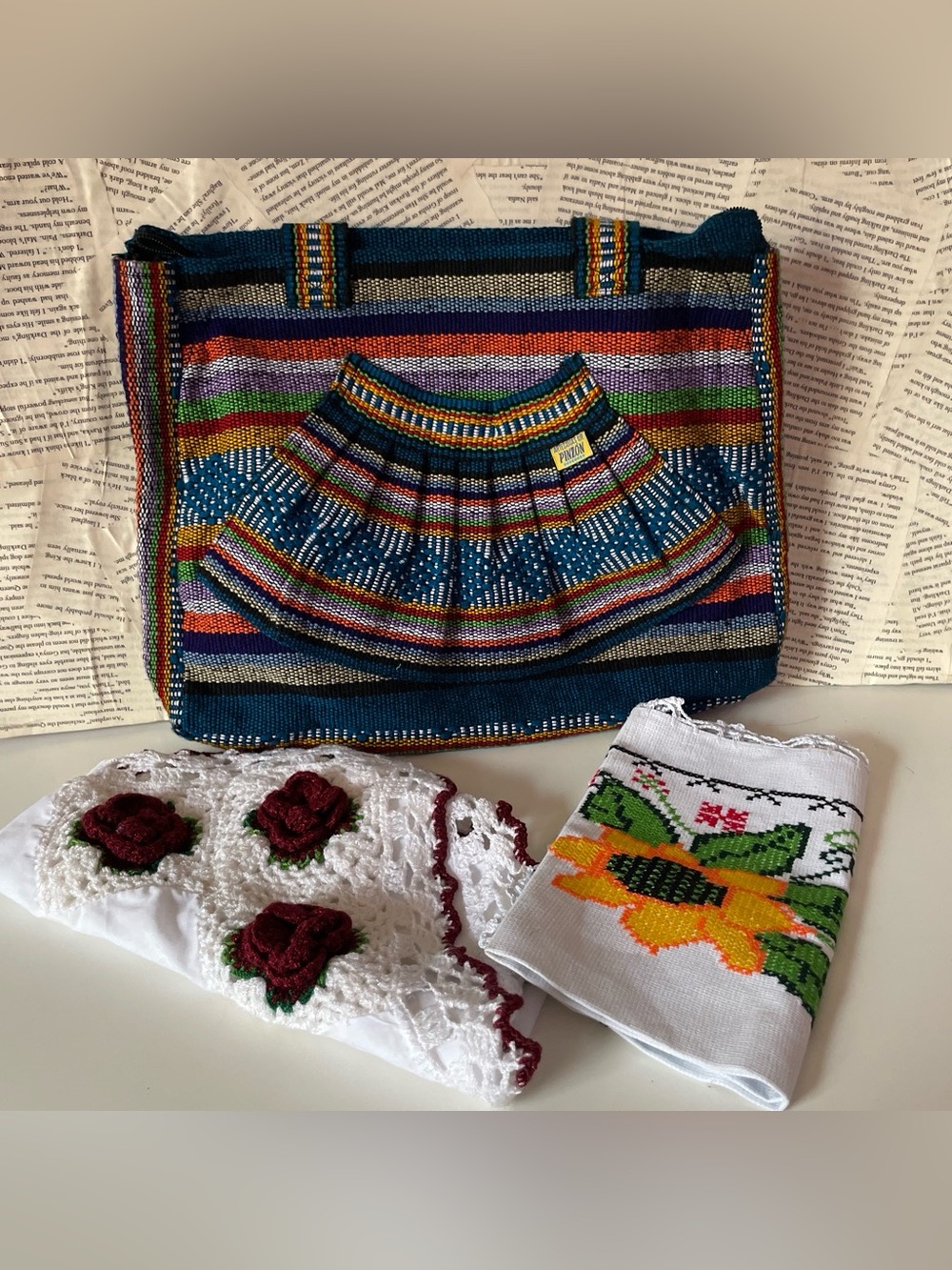 Mexican Traditional Knit zip bag with blanket/towel/cover ups